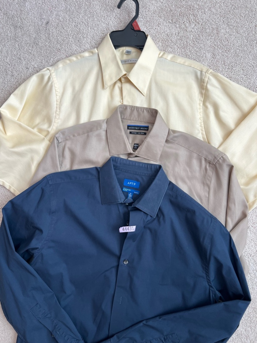 Apt. 9 & Geoffrey Beene Navy, Beige & Pale Yellow Dress Shirt Trio